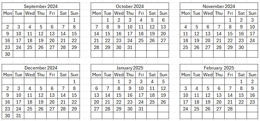 Sep2024-Feb2025 calendar